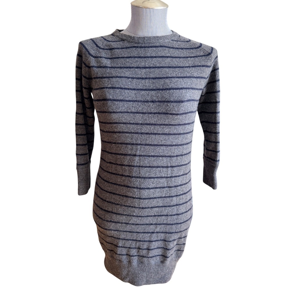 Vintage Rag & bone Blend Cashmere Gray Navy Stripe Long Sleeve Sweater Dress  2